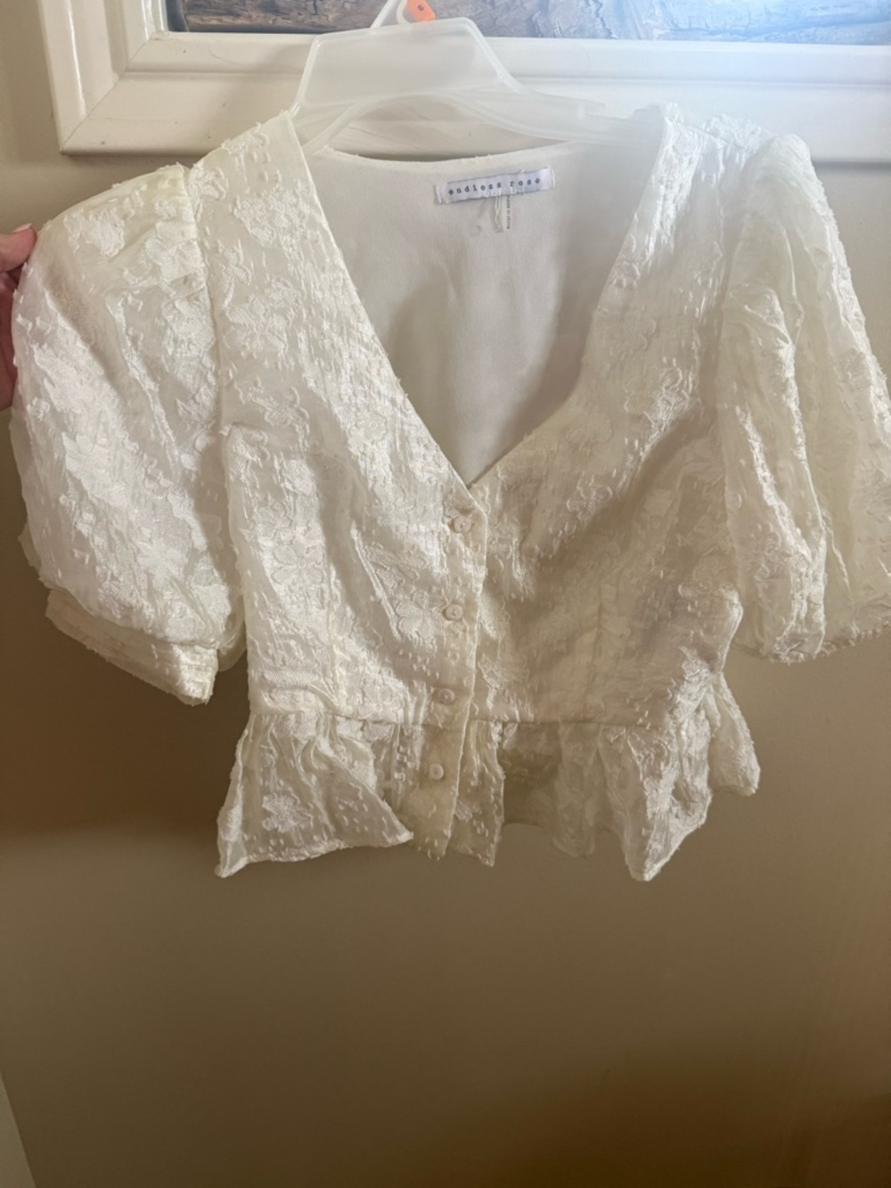 Endless Rose Ivory Textured V-Neck Peplum Blouse